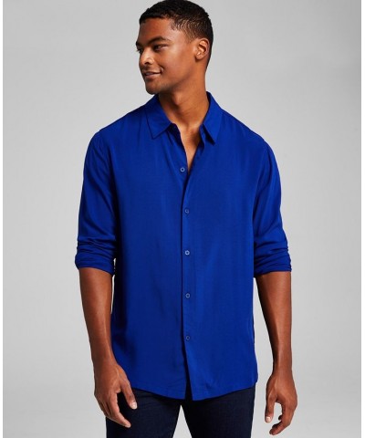 Men's Solid Long-Sleeve Resort Shirt Blue $14.28 Shirts