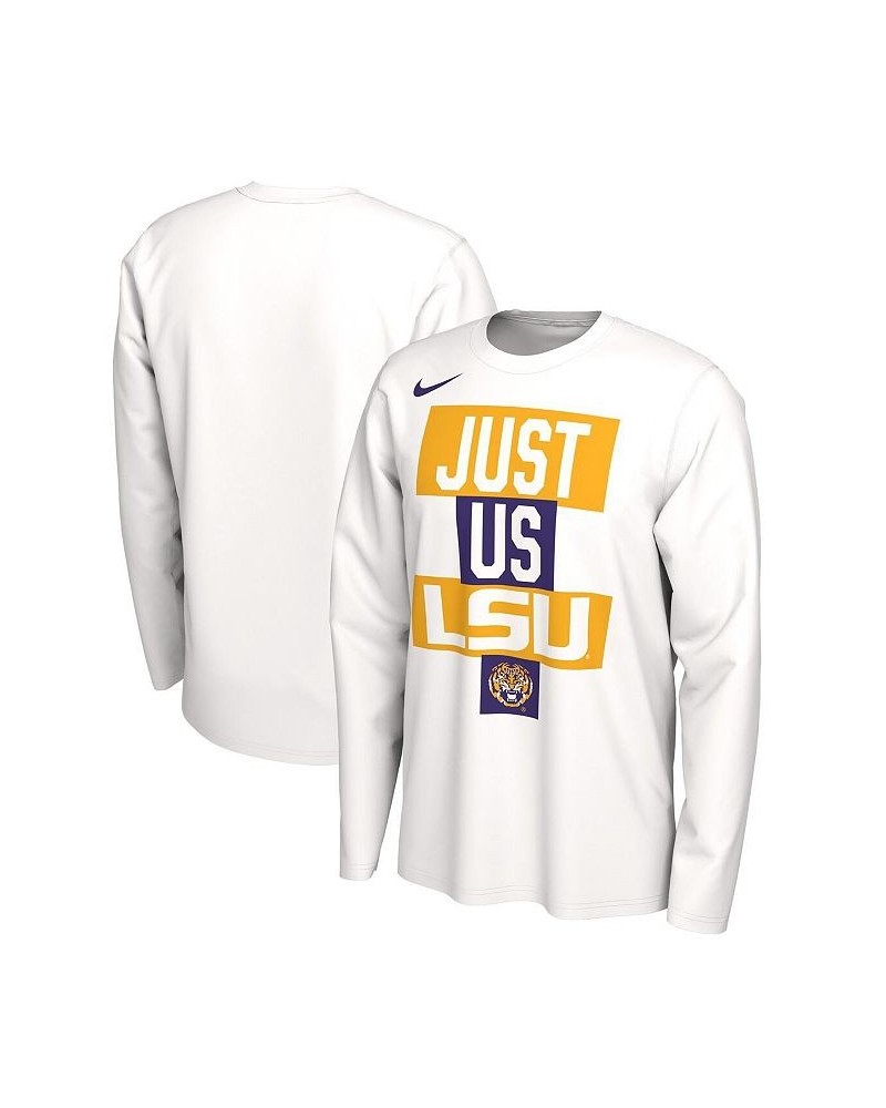 Men's White LSU Tigers 2021 Postseason Basketball Just Us Bench Legend Long Sleeve T-shirt $20.00 T-Shirts