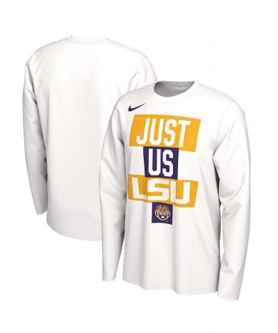 Men's White LSU Tigers 2021 Postseason Basketball Just Us Bench Legend Long Sleeve T-shirt $20.00 T-Shirts