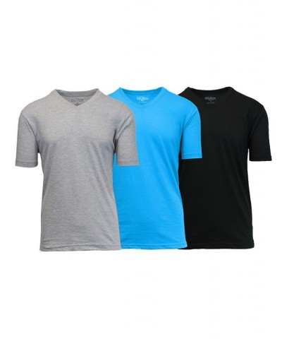 Men's Short Sleeve V-Neck T-shirt, Pack of 3 Black-Aqua-Heather Gray Brown $23.20 T-Shirts