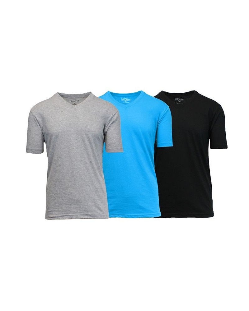 Men's Short Sleeve V-Neck T-shirt, Pack of 3 Black-Aqua-Heather Gray Brown $23.20 T-Shirts