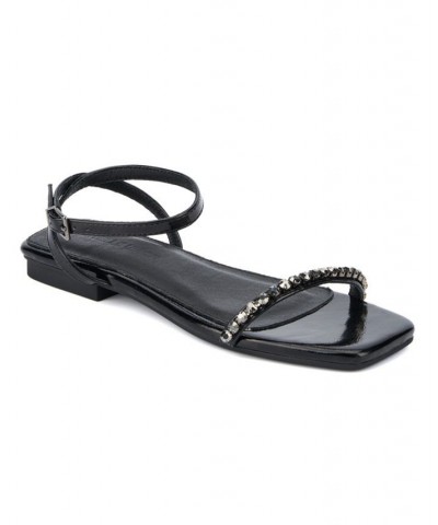 Women's Tamryn Gem Ankle Wrap Flat Sandal Black $31.23 Shoes