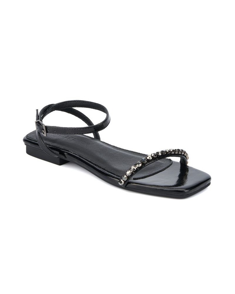 Women's Tamryn Gem Ankle Wrap Flat Sandal Black $31.23 Shoes