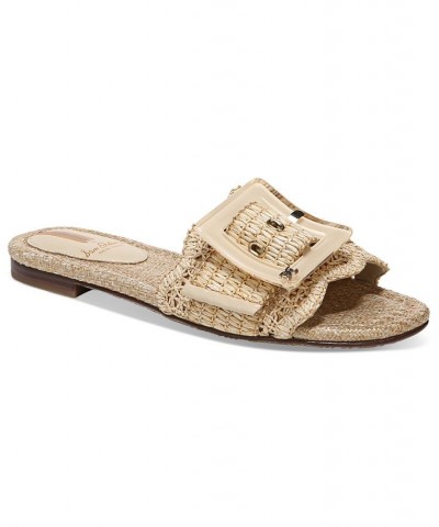 Women's Bambi Raffia Buckle Slide Sandals Tan/Beige $47.60 Shoes