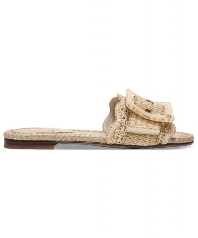 Women's Bambi Raffia Buckle Slide Sandals Tan/Beige $47.60 Shoes