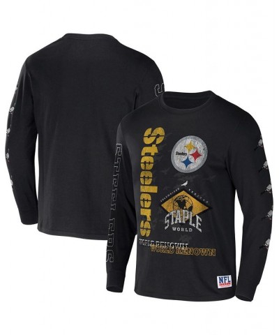 Men's NFL X Staple Black Pittsburgh Steelers World Renowned Long Sleeve T-shirt $25.79 T-Shirts