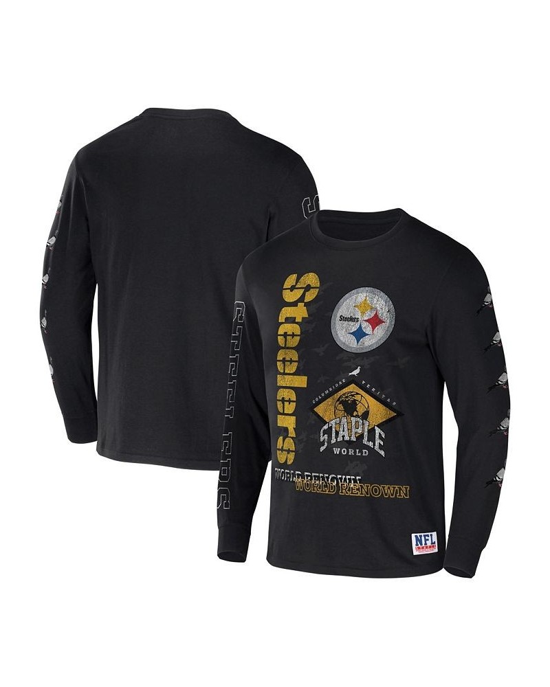 Men's NFL X Staple Black Pittsburgh Steelers World Renowned Long Sleeve T-shirt $25.79 T-Shirts