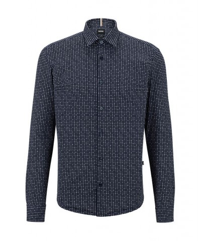 BOSS Men's Slim-Fit Shirt in Printed Performance-Stretch Jersey Blue $94.00 Shirts