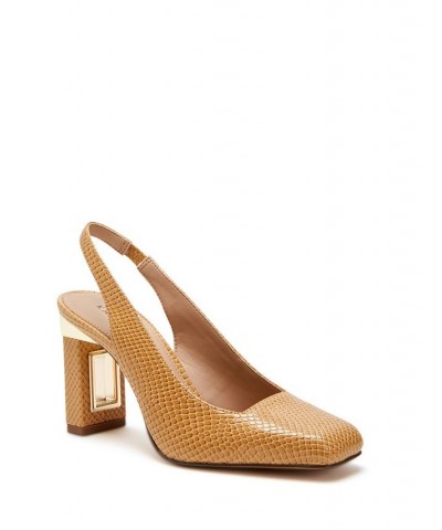 Women's The Hollow Heel Sling Back Pumps Tan/Beige $51.60 Shoes