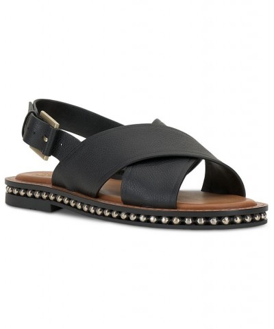 Ceemilo Crisscross Studded Flat Sandals Black $38.70 Shoes