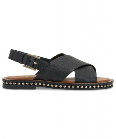 Ceemilo Crisscross Studded Flat Sandals Black $38.70 Shoes