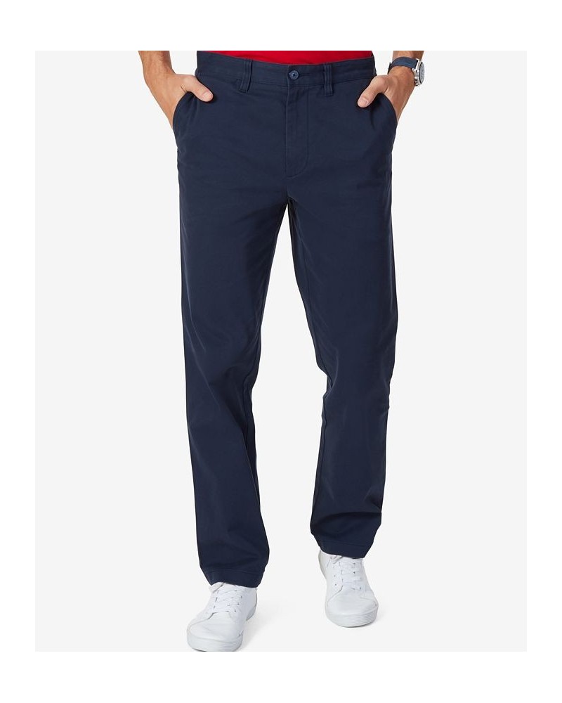 Men's Classic-Fit Stretch Solid Flat-Front Chino Deck Pants Blue $33.14 Pants