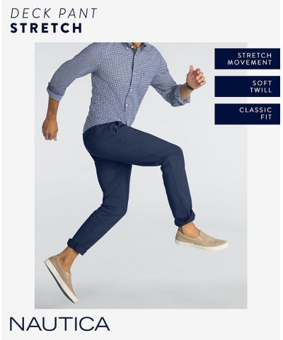 Men's Classic-Fit Stretch Solid Flat-Front Chino Deck Pants Blue $33.14 Pants