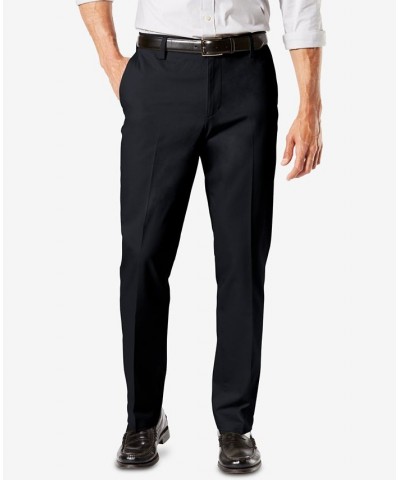 Men's Signature Lux Cotton Straight Fit Creased Stretch Khaki Pants Black $30.00 Pants