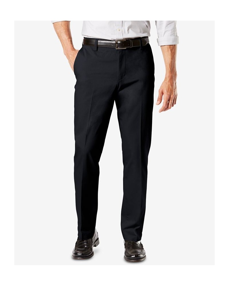 Men's Signature Lux Cotton Straight Fit Creased Stretch Khaki Pants Black $30.00 Pants