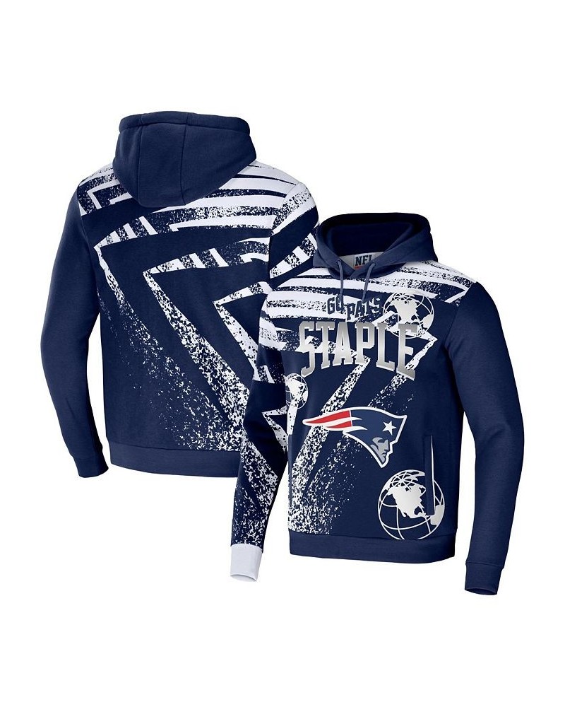 Men's NFL X Staple Navy New England Patriots Team Slogan All Over Print Pullover Hoodie $31.50 Sweatshirt