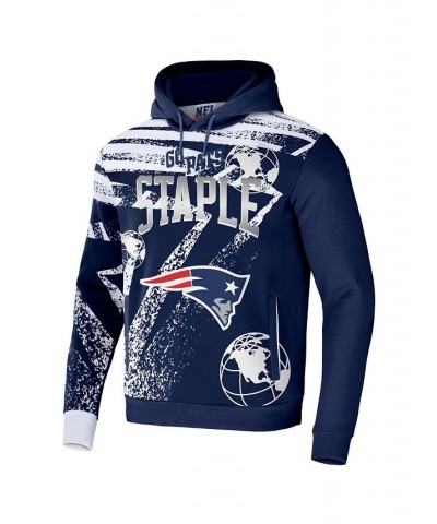 Men's NFL X Staple Navy New England Patriots Team Slogan All Over Print Pullover Hoodie $31.50 Sweatshirt