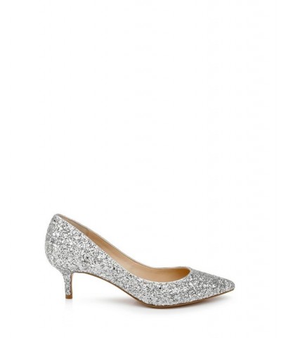 Women's Royalty Evening Pumps Silver Chunky Glitter $42.57 Shoes