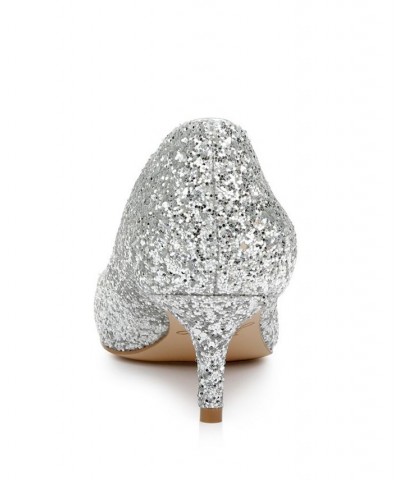 Women's Royalty Evening Pumps Silver Chunky Glitter $42.57 Shoes