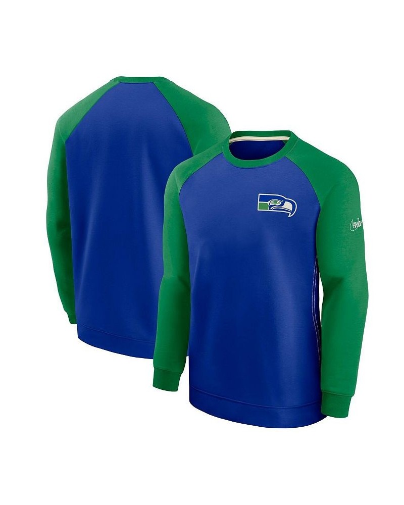 Men's Royal and Green Seattle Seahawks Historic Raglan Crew Performance Sweater $33.60 Sweaters