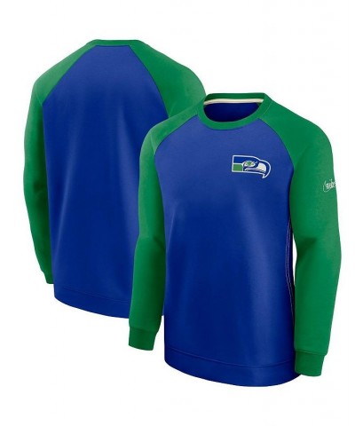 Men's Royal and Green Seattle Seahawks Historic Raglan Crew Performance Sweater $33.60 Sweaters