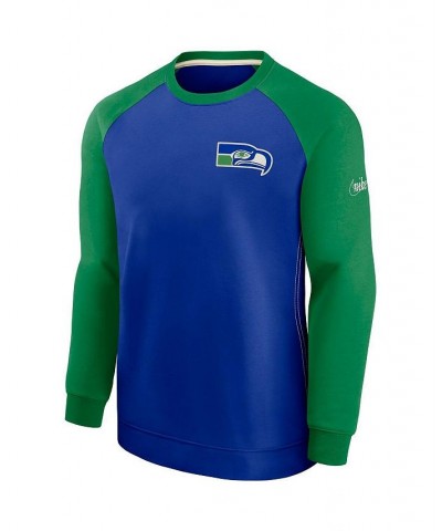 Men's Royal and Green Seattle Seahawks Historic Raglan Crew Performance Sweater $33.60 Sweaters