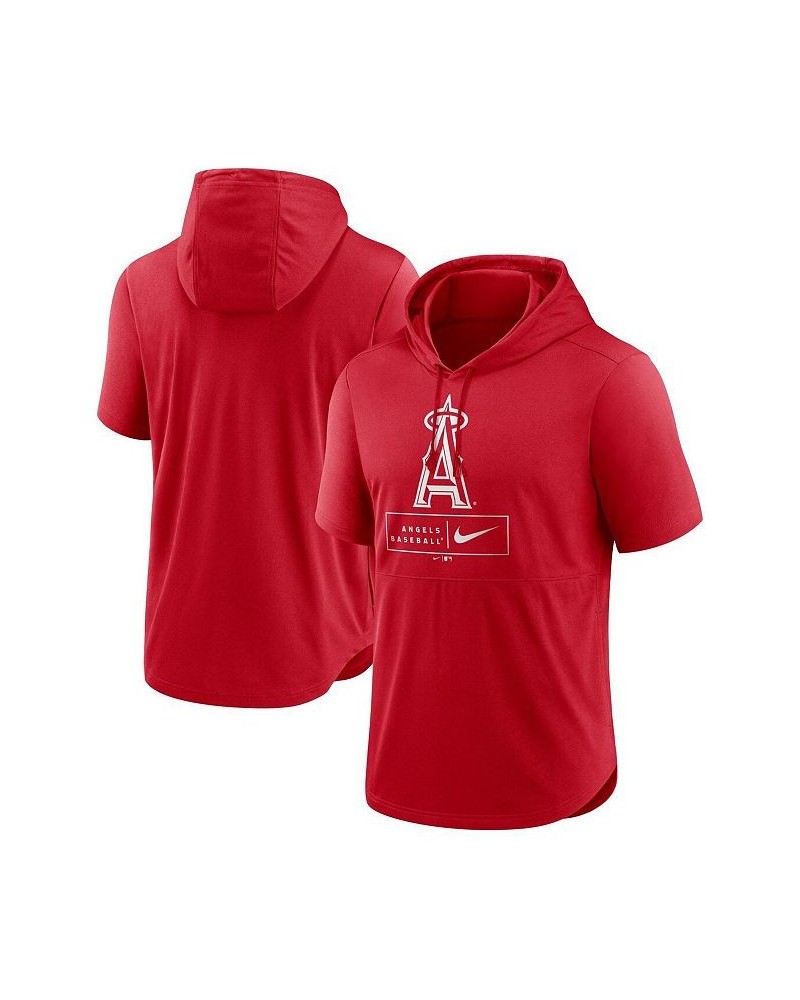 Men's Red Los Angeles Angels Logo Lockup Performance Short-Sleeved Pullover Hoodie $36.39 Sweatshirt