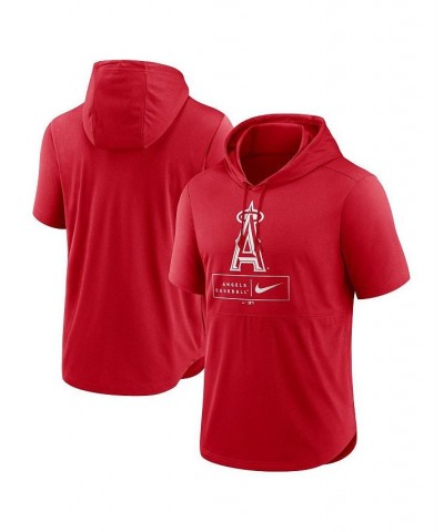 Men's Red Los Angeles Angels Logo Lockup Performance Short-Sleeved Pullover Hoodie $36.39 Sweatshirt