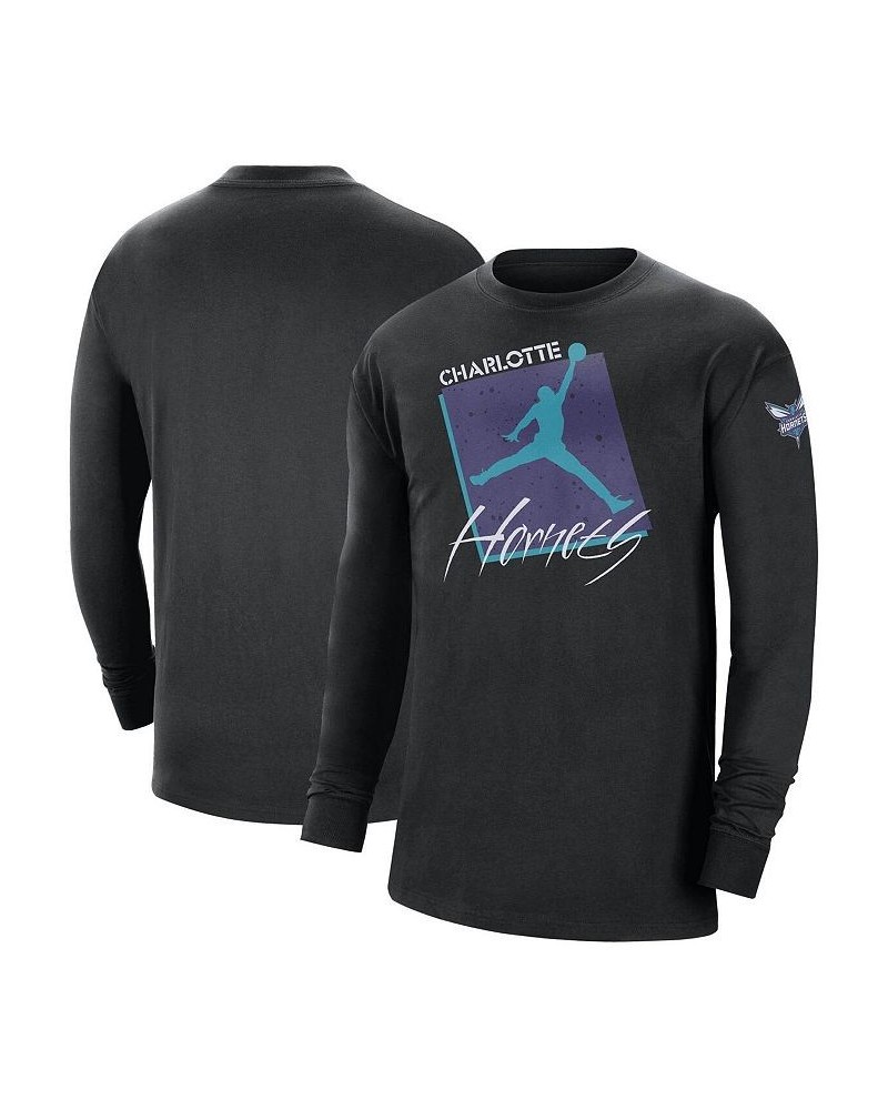 Men's Brand Black Charlotte Hornets Courtside Max 90 Vintage-Like Wash Statement Edition Long Sleeve T-shirt $21.62 T-Shirts