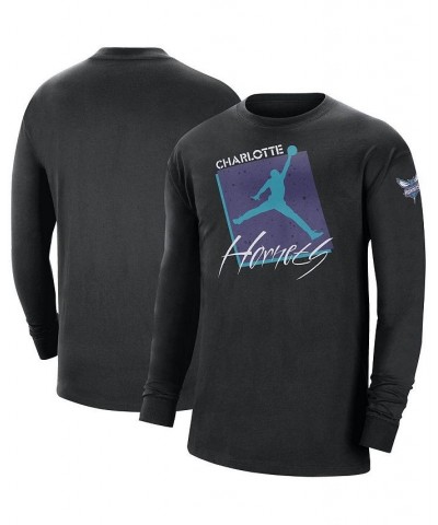 Men's Brand Black Charlotte Hornets Courtside Max 90 Vintage-Like Wash Statement Edition Long Sleeve T-shirt $21.62 T-Shirts