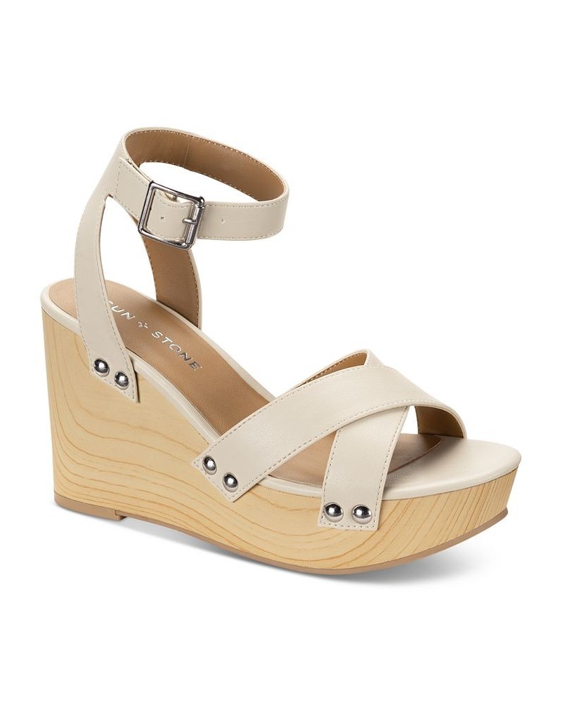 Tiaraa Ankle-Strap Platform Wedge Sandals Tan/Beige $34.19 Shoes