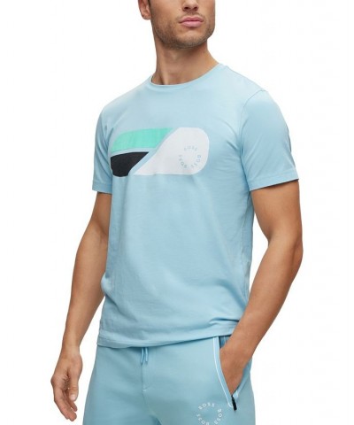 BOSS Men's Stretch-Cotton T-shirt with Artwork and Circular Logo Blue $48.40 T-Shirts