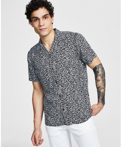 Men's Slim-Fit Animal-Print Shirt Black $17.63 Shirts