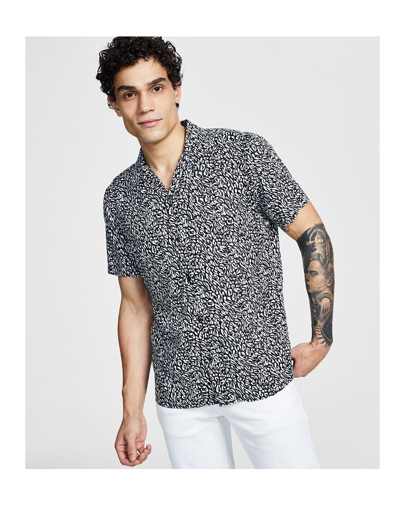 Men's Slim-Fit Animal-Print Shirt Black $17.63 Shirts