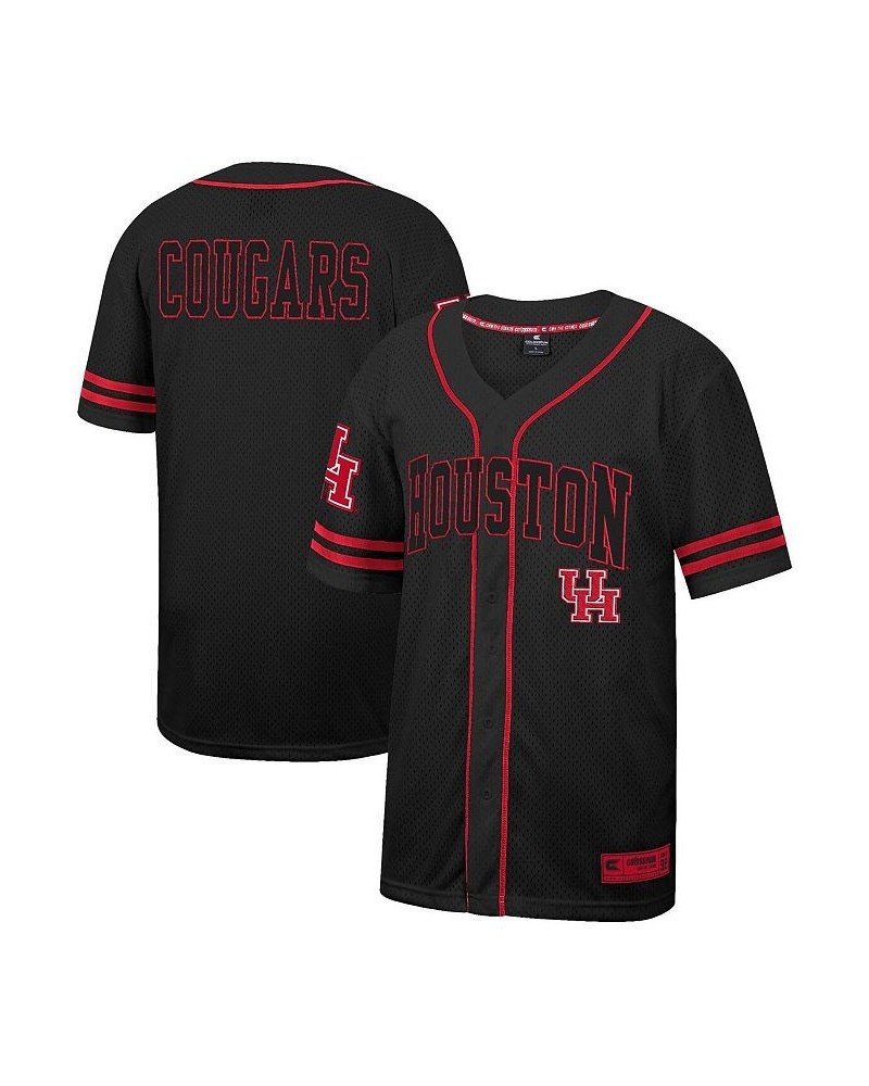 Men's Black Houston Cougars Free Spirited Mesh Button-Up Baseball Jersey $37.50 Jersey