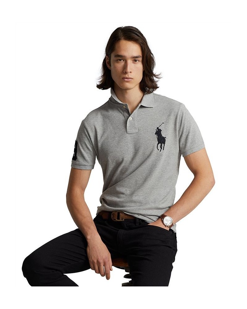 Men's Big Pony Custom Slim Fit Mesh Polo Gray $53.75 Polo Shirts