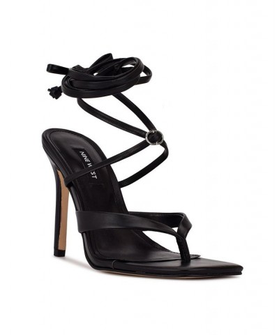 Women's Terrie Ankle Wrap Heeled Sandals Black $54.45 Shoes