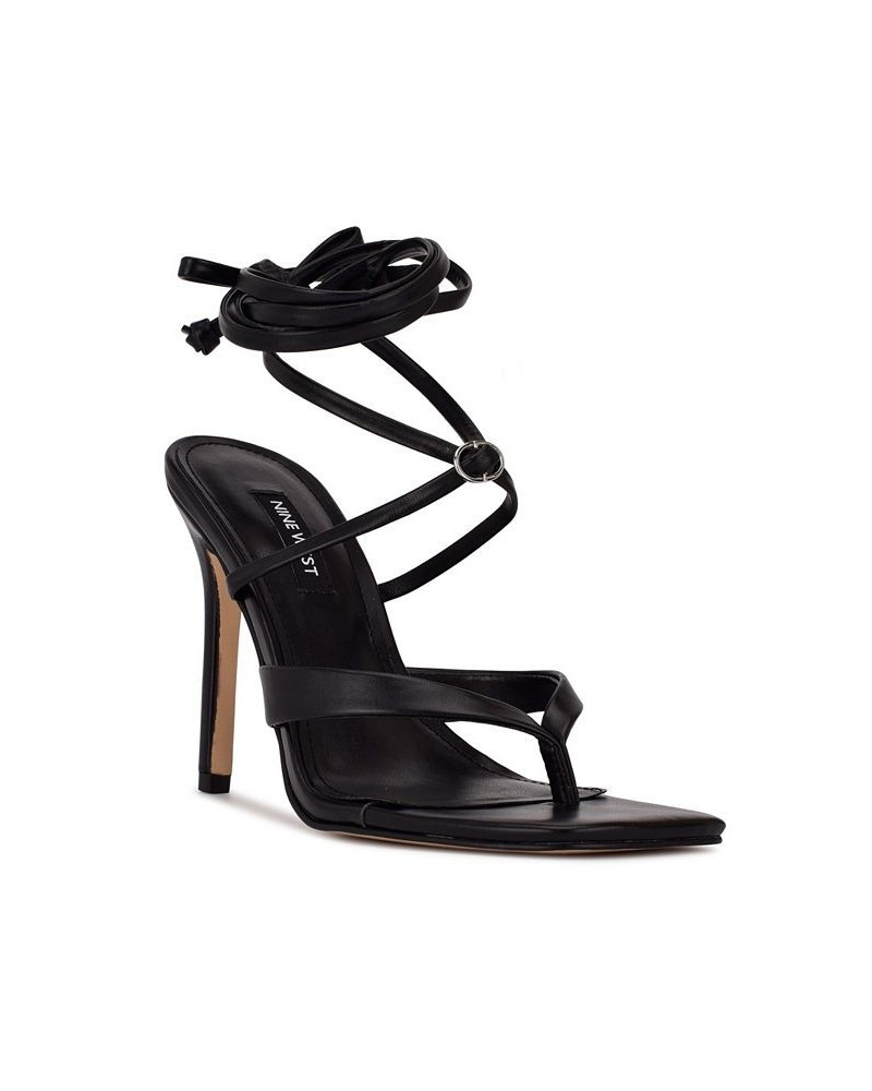 Women's Terrie Ankle Wrap Heeled Sandals Black $54.45 Shoes