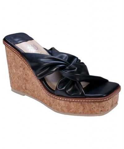 Women's Neila Strappy Wedge Sandals Black $42.39 Shoes