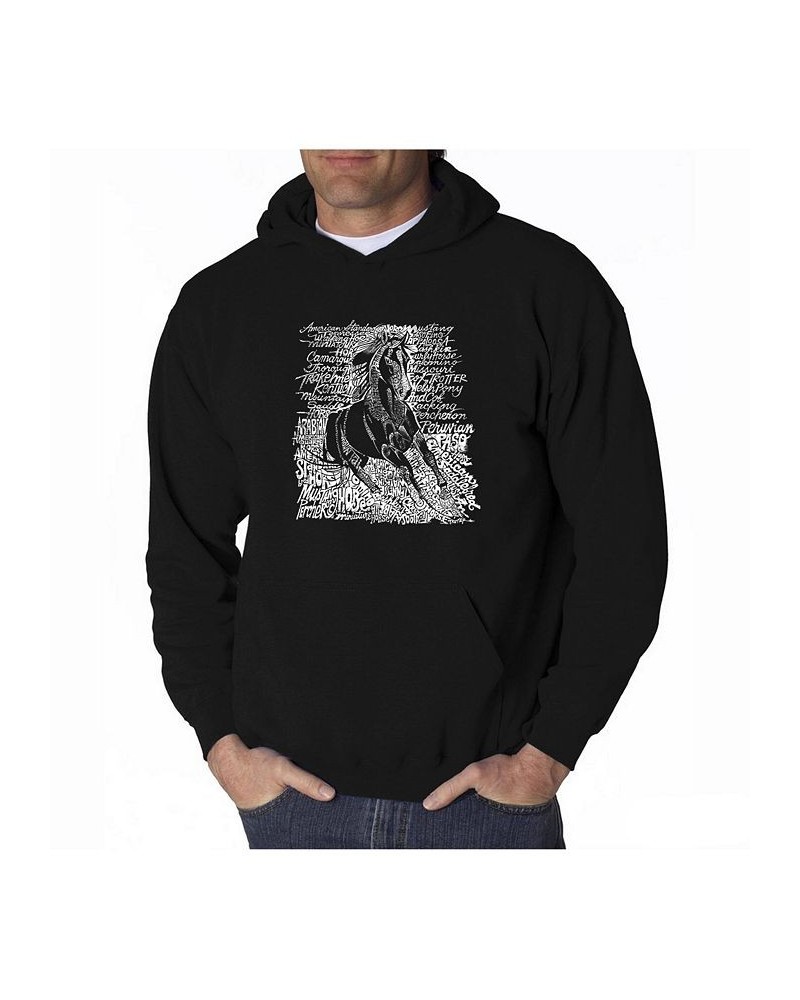 Men's Word Art Hooded Sweatshirt - Horse Breeds Black $34.19 Sweatshirt