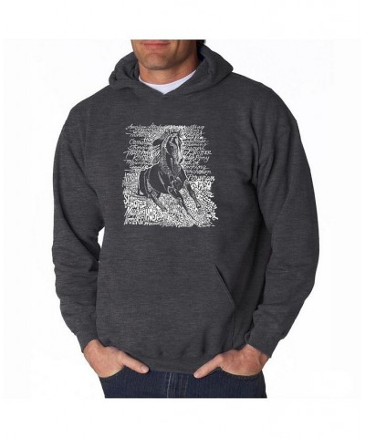 Men's Word Art Hooded Sweatshirt - Horse Breeds Black $34.19 Sweatshirt