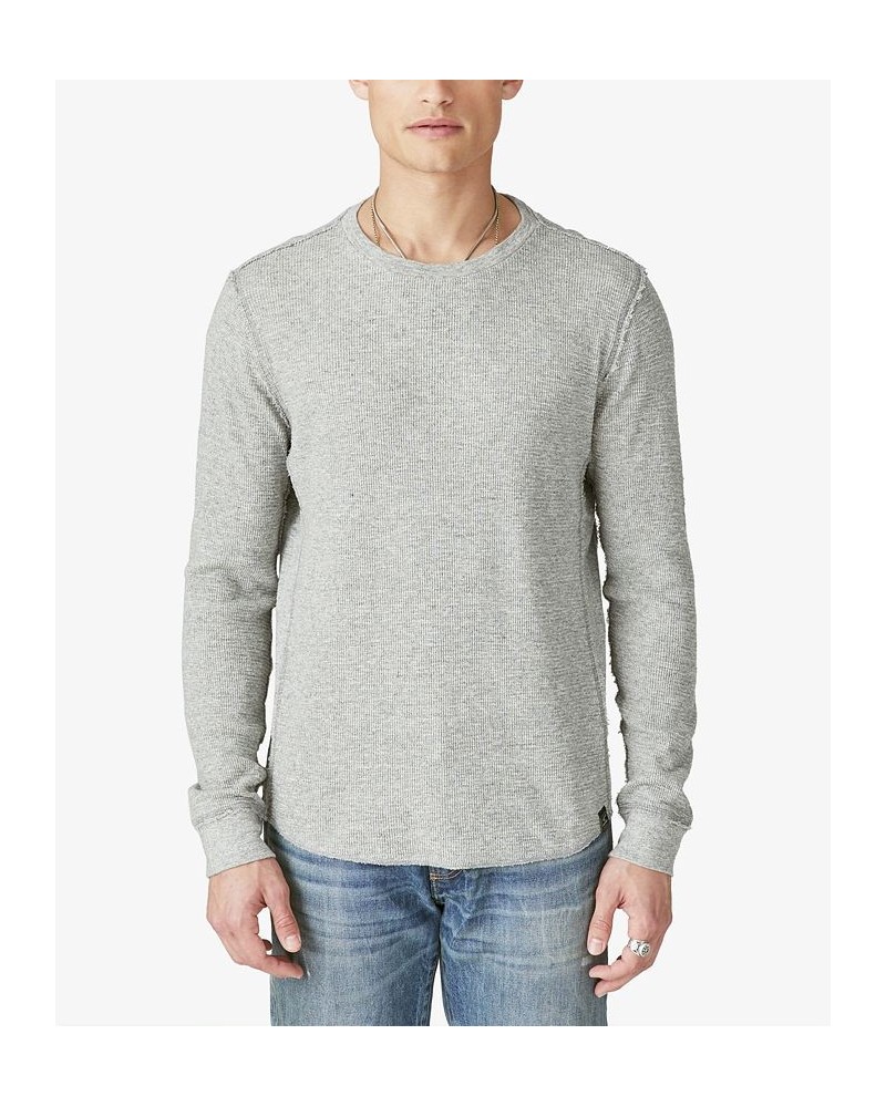 Men's Garment Dye Thermal Crewneck Long Sleeve Shirt Gray $23.24 T-Shirts