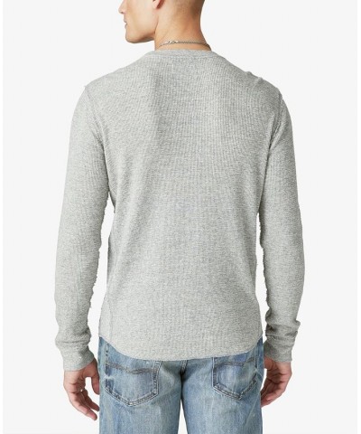 Men's Garment Dye Thermal Crewneck Long Sleeve Shirt Gray $23.24 T-Shirts