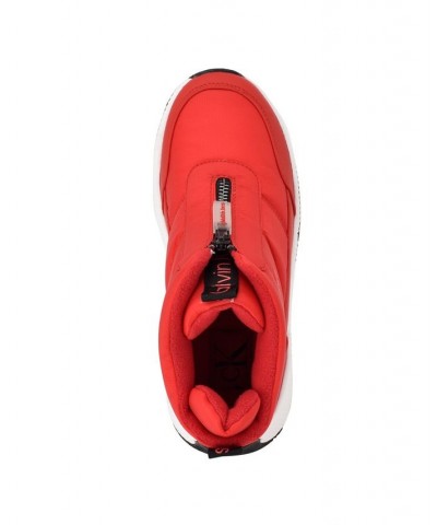 Women's Merina Slip-on Nylon Puffy Sneakers Red $27.27 Shoes