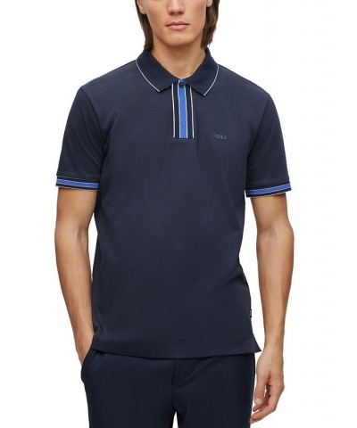 BOSS Men's Interlock-Cotton Contrast Tipping Polo Shirt Blue $46.08 Polo Shirts