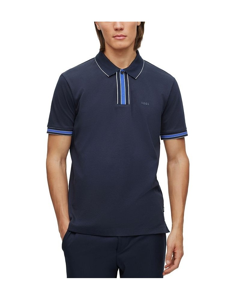 BOSS Men's Interlock-Cotton Contrast Tipping Polo Shirt Blue $46.08 Polo Shirts