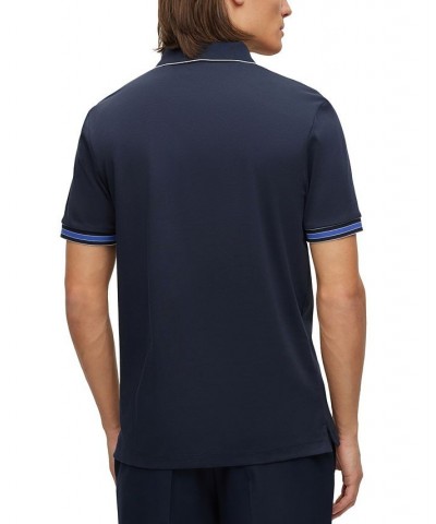 BOSS Men's Interlock-Cotton Contrast Tipping Polo Shirt Blue $46.08 Polo Shirts