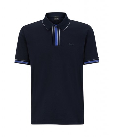 BOSS Men's Interlock-Cotton Contrast Tipping Polo Shirt Blue $46.08 Polo Shirts