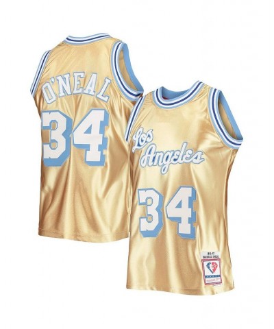 Men's Shaquille O'Neal Gold Los Angeles Lakers 75th Anniversary 1996-97 Hardwood Classics Swingman Jersey $50.76 Jersey