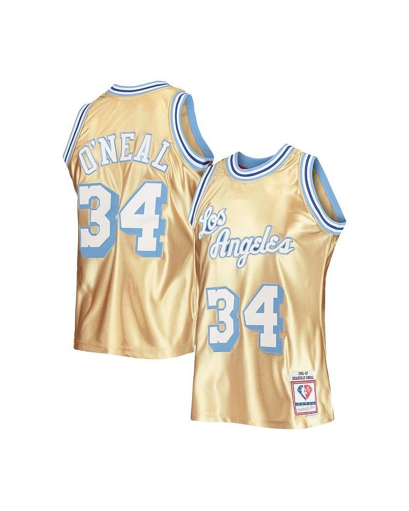 Men's Shaquille O'Neal Gold Los Angeles Lakers 75th Anniversary 1996-97 Hardwood Classics Swingman Jersey $50.76 Jersey